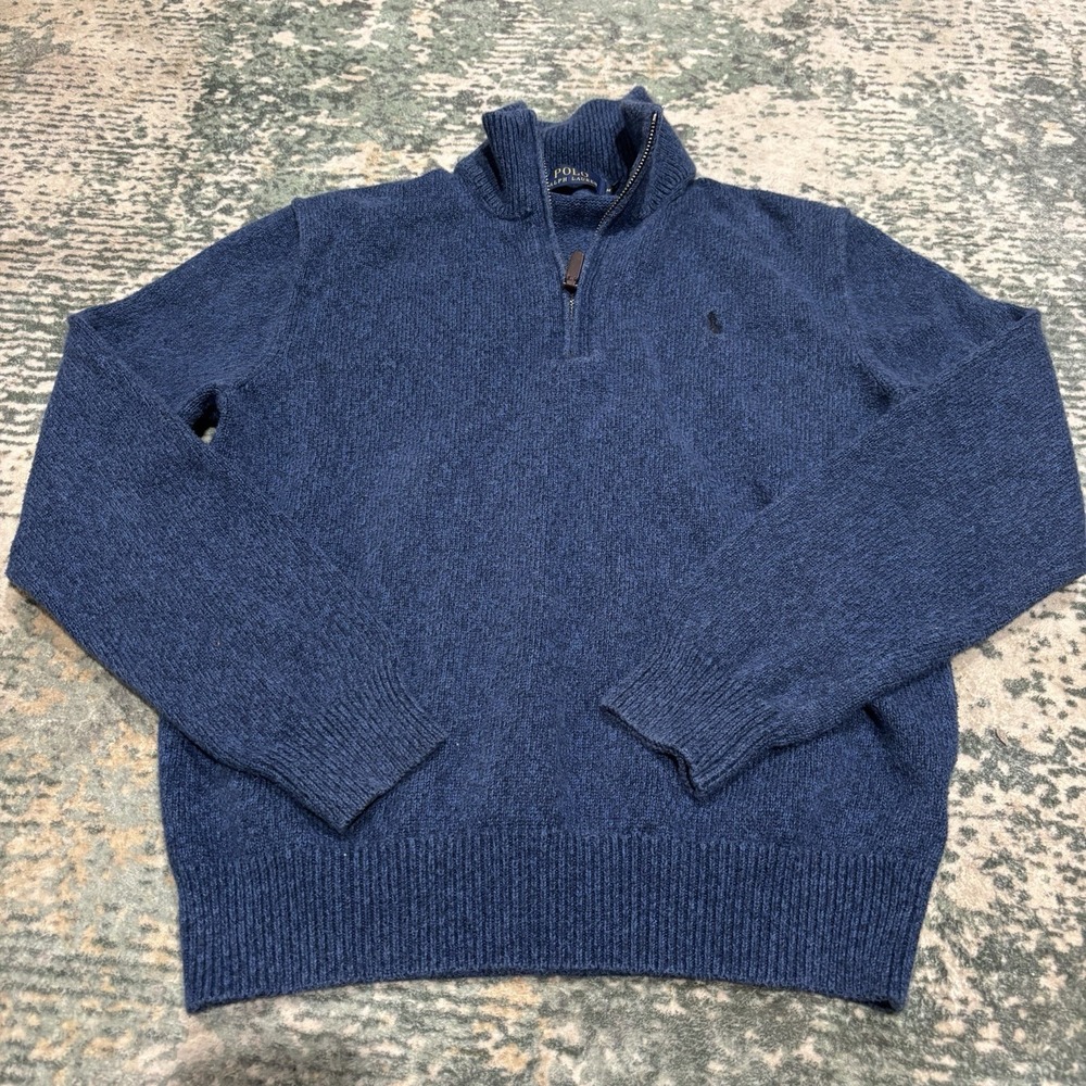 Polo Ralph Lauren Mens Medium Blue 1/4 Zip Pullover Sweater Knit Pony